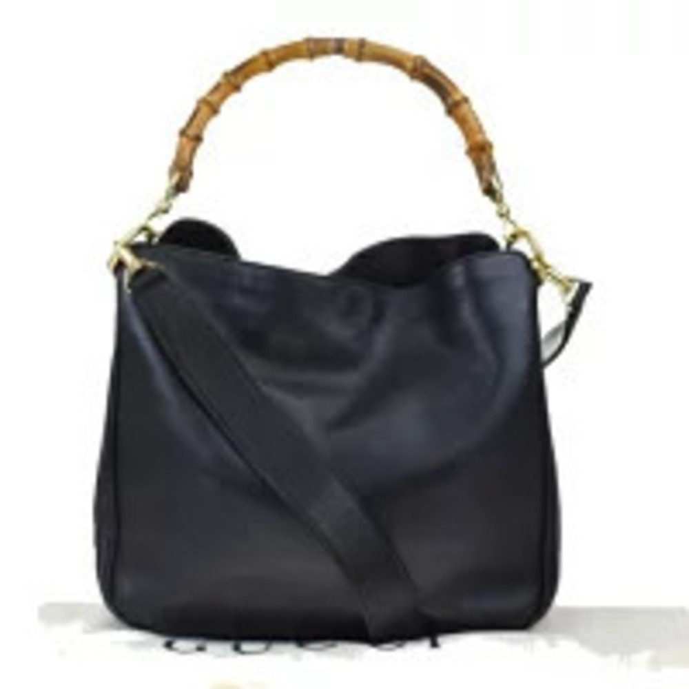 Gucci Bamboo Handbag Shoulder Bag Black Leather
